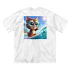 猫と紡ぐ物語のお気に入りのサーフボードでサーフィンする猫 Big T-Shirt