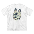 愛犬のドッグフード代を稼ぐTシャツ屋さんのにっこり犬マメ(セピア) ビッグシルエットTシャツ