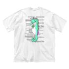 LalaHangeulのSeahorse Dad　グリーン　バックプリント ビッグシルエットTシャツ