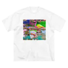 ShuszloのFlamingos covered with color  ビッグシルエットTシャツ