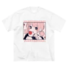 青木甘夏のいちご大福食べ食べガール ビッグシルエットTシャツ