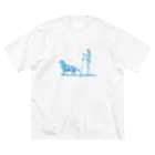 AtelierBoopのSUPDog ボーダーコリー　ブルー ビッグシルエットTシャツ