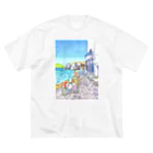 AKISENのエーゲ海カフェガールズ ビッグシルエットTシャツ