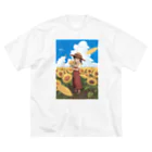 にしもてぃ/漫画の夏のひまわりの子 ビッグシルエットTシャツ