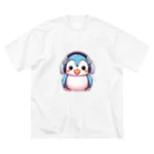 Vasetti_pressのヘッドホンを付けているペンギン ビッグシルエットTシャツ