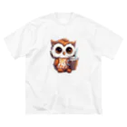 Vasetti_pressのフクロウとコーヒー ビッグシルエットTシャツ