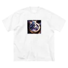 catgoodsの猫と宇宙の時計 ビッグシルエットTシャツ