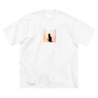 Cats-loveの夕暮れ時のシルエット猫イラスト ビッグシルエットTシャツ