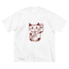 Lin Designのしかくい招き猫 ビッグシルエットTシャツ