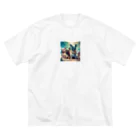 ChicCanvas Boutiqueのハワイアンで佇むフレンチブルドッグ達 ビッグシルエットTシャツ