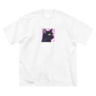 73GTCのかっこいい黒猫3 ビッグシルエットTシャツ