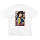 80s pop anime artの彼女はみなぎるエネルギーと魅力を放つ ビッグシルエットTシャツ