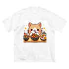 zuuu-の☆食いしん坊にゃんこ☆ ビッグシルエットTシャツ