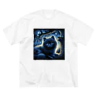 雑貨屋ちぃずの黒猫と夜空 ビッグシルエットTシャツ