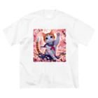 ParadigmStar　パラダイムスターの桜咲く華の学生猫 hana ビッグシルエットTシャツ