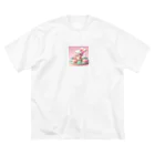 星パンダショップのほわほわマカロンうさぎ ビッグシルエットTシャツ