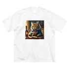 飲酒ちゃんの酒が好きな猫（社長） ビッグシルエットTシャツ