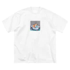 wakuwaku26のお風呂に入るボス猫 ビッグシルエットTシャツ