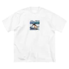 hakumenhonのサーフィンするペンギン第2弾 ビッグシルエットTシャツ