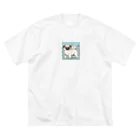 鼻ぺちゃ犬と和猫の少女漫画パグ ビッグシルエットTシャツ