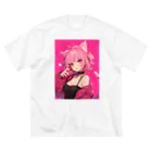 AQUAMETAVERSEのピンクのチャーム Marsa 106 ビッグシルエットTシャツ