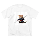 AI考房の闘うサムライ猫 ビッグシルエットTシャツ