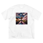 chan-takehaniの 月明かりの下の桜 ビッグシルエットTシャツ