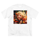 AQUAMETAVERSEの花に囲まれて幸せいっぱいの少女　なでしこ1478 ビッグシルエットTシャツ