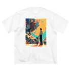 AQUAMETAVERSEの父と子の前に巨大ロボツトが　なでしこ1478 ビッグシルエットTシャツ