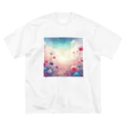 花とイロドリ。の水彩タッチの花畑 ビッグシルエットTシャツ