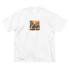 nigihayahiの夕焼けを走るシマウマ ビッグシルエットTシャツ