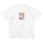 no_mi_Ke08のカラフルな猫耳の女の子のキャラクター ビッグシルエットTシャツ