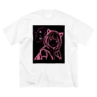 catnip factoryのねこ娘　アニメ風　ピンク ビッグシルエットTシャツ