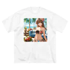 かるるんショップの海と南国と水着と　夏休み ビッグシルエットTシャツ