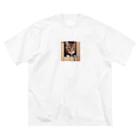 CozyKittyCornerの物陰から観察するかわいい猫 ビッグシルエットTシャツ