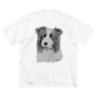 greetenのボーダーコリー　アート犬モノクロ ビッグシルエットTシャツ