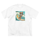 ハワイライフのSURFING猫（女の子バージョン） ビッグシルエットTシャツ