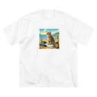 peace2024の海辺の仕事猫 ビッグシルエットTシャツ