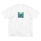 海の幸のウミガメと水流 ビッグシルエットTシャツ