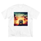 aircooled3のレトロなワーゲン 夕暮れビーチ 2 ビッグシルエットTシャツ