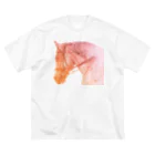 馬の絵の画家　斉藤いつみのがんばる馬Tシャツ（オレンジ） ビッグシルエットTシャツ