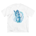 馬の絵の画家　斉藤いつみのサラブレッドのお顔Tシャツ（ブルー） ビッグシルエットTシャツ