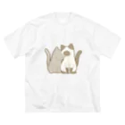 かわいいもののおみせ　いそぎんちゃくの表裏印刷　仲良し猫　灰&ポインテッド ビッグシルエットTシャツ