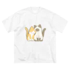 かわいいもののおみせ　いそぎんちゃくの表裏印刷　仲良し猫　茶白&ポインテッド ビッグシルエットTシャツ