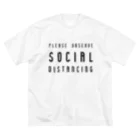 SANKAKU DESIGN STOREの社会的距離を守ろう。 PLEASE SOCIAL DISTANCING 黒 ビッグシルエットTシャツ