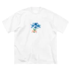 わんたの花束　青 ビッグシルエットTシャツ