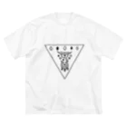 KIKITEKI_LABORATORYの眠い猫目逆トライアングル 黒 Big T-Shirt