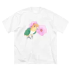 まめるりはことりのお花とシロハラインコちゃん【まめるりはことり】 ビッグシルエットTシャツ