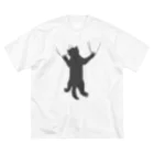 ざわ屋のしがみつく黒猫 ビッグシルエットTシャツ