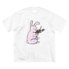 mikitoartのヴァイオリン弾きのウサギ ビッグシルエットTシャツ